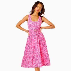 Lilly Pulitzer McKinnon Midi Dress in Pink Blossom/Foxy Llama NWT - Size 00